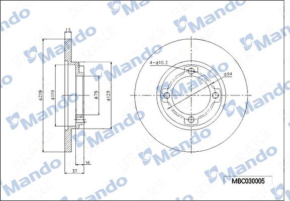 Mando MBC030005 - Гальмівний диск autocars.com.ua