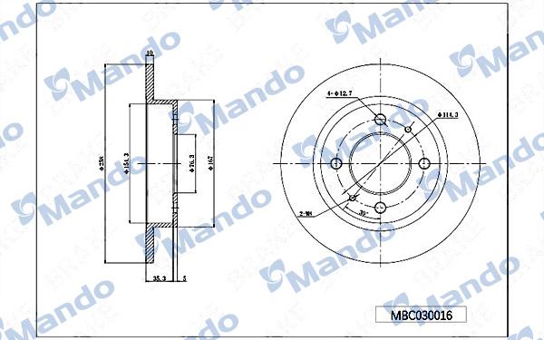 Mando MBC030016 - Тормозной диск avtokuzovplus.com.ua