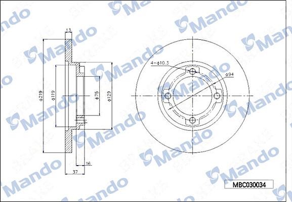 Mando MBC030034 - Гальмівний диск autocars.com.ua