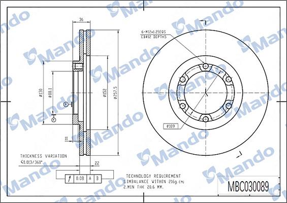 Mando MBC030089 - Гальмівний диск autocars.com.ua