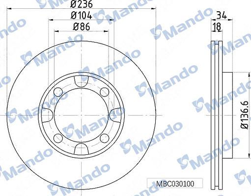 Mando MBC030100 - Тормозной диск avtokuzovplus.com.ua