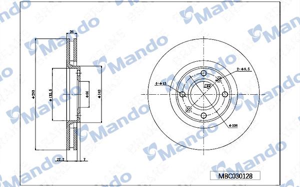 Mando MBC030128 - Тормозной диск avtokuzovplus.com.ua