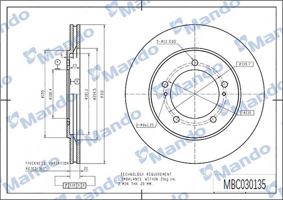 Mando MBC030135 - Тормозной диск avtokuzovplus.com.ua