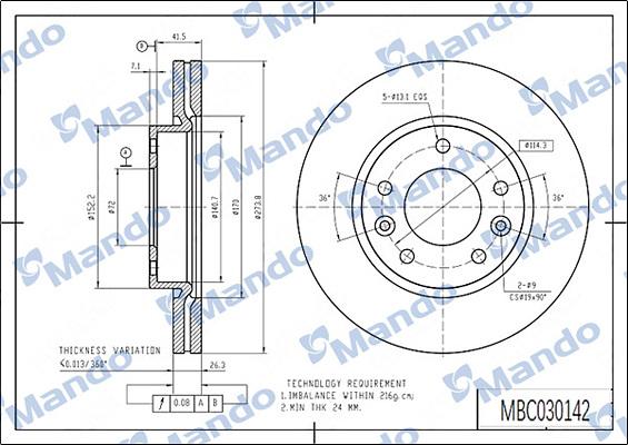 Mando MBC030142 - Гальмівний диск autocars.com.ua