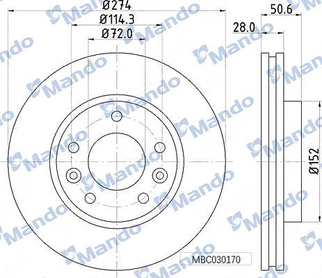 Mando MBC030170 - Тормозной диск avtokuzovplus.com.ua