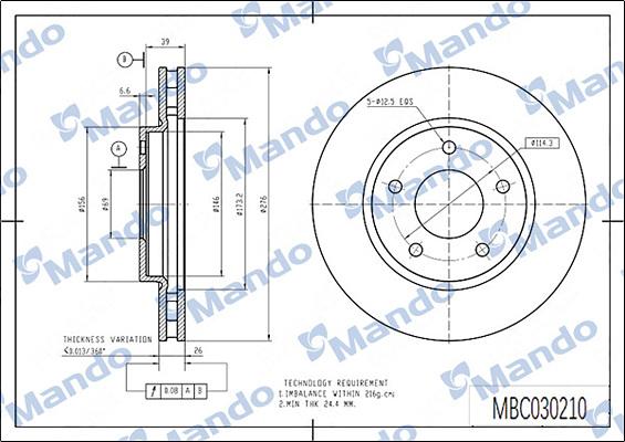 Mando MBC030210 - Гальмівний диск autocars.com.ua