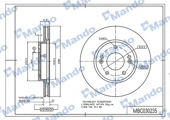 Mando MBC030235 - Тормозной диск avtokuzovplus.com.ua