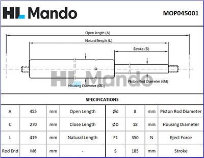 Mando MOP045001 - Газова пружина, кришка багажник autocars.com.ua