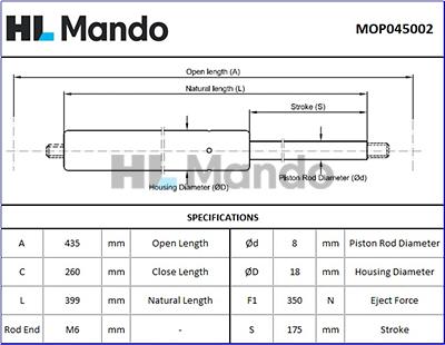 Mando MOP045002 - Газова пружина, кришка багажник autocars.com.ua