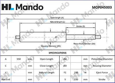 Mando MOP045003 - Газова пружина, кришка багажник autocars.com.ua