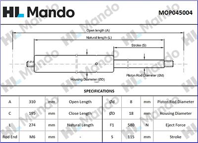 Mando MOP045004 - Газова пружина, кришка багажник autocars.com.ua