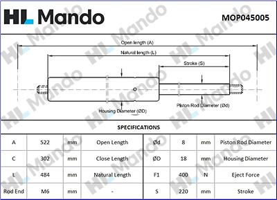 Mando MOP045005 - Газова пружина, кришка багажник autocars.com.ua