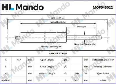 Mando MOP045022 - Газова пружина, капот autocars.com.ua