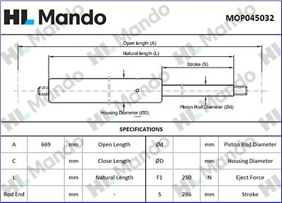Mando MOP045032 - Газова пружина, капот autocars.com.ua