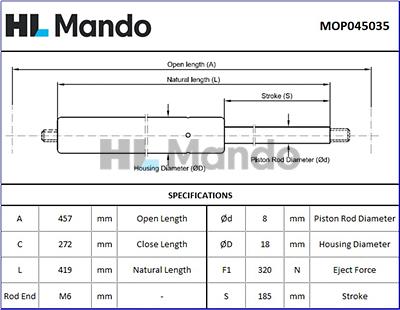 Mando MOP045035 - Газова пружина, кришка багажник autocars.com.ua