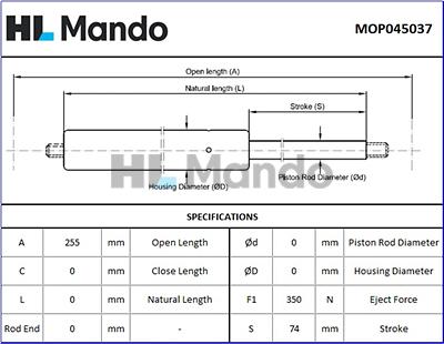 Mando MOP045037 - Газова пружина, капот autocars.com.ua