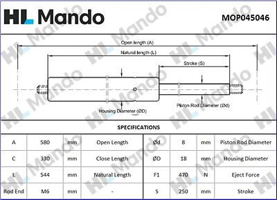 Mando MOP045046 - Газовая пружина, упор avtokuzovplus.com.ua