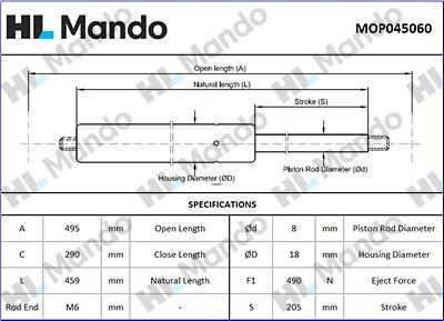 Mando MOP045060 - Газова пружина, кришка багажник autocars.com.ua