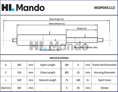 Mando MOP045112 - Газова пружина, кришка багажник autocars.com.ua