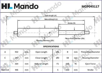 Mando MOP045117 - Газовая пружина, упор avtokuzovplus.com.ua