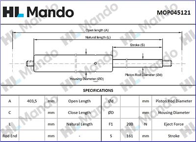 Mando MOP045121 - Газовая пружина, упор avtokuzovplus.com.ua