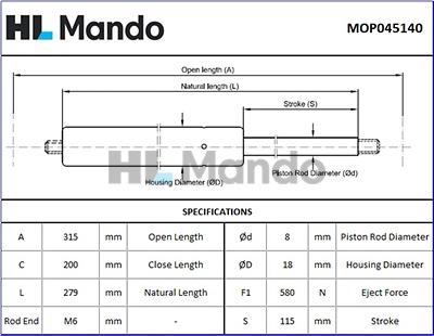 Mando MOP045140 - Газова пружина, кришка багажник autocars.com.ua