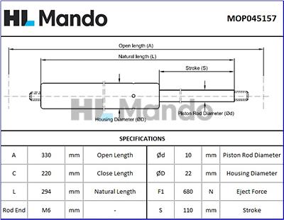 Mando MOP045157 - Газова пружина, кришка багажник autocars.com.ua