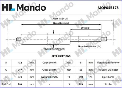 Mando MOP045175 - Газова пружина, кришка багажник autocars.com.ua