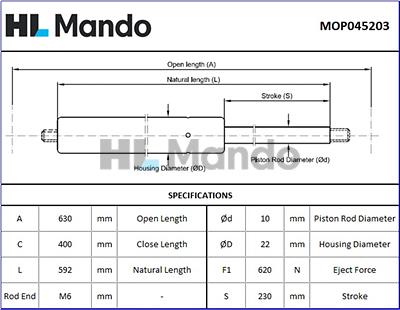 Mando MOP045203 - Газова пружина, кришка багажник autocars.com.ua