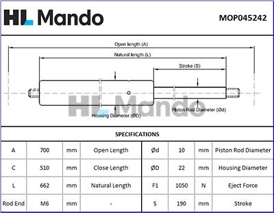 Mando MOP045242 - Газова пружина, кришка багажник autocars.com.ua