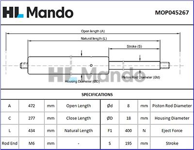 Mando MOP045267 - Газова пружина, кришка багажник autocars.com.ua