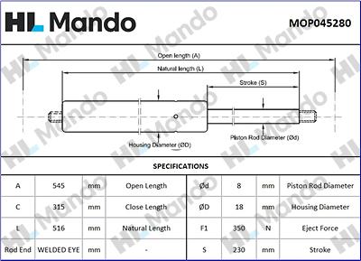 Mando MOP045280 - Газова пружина, кришка багажник autocars.com.ua