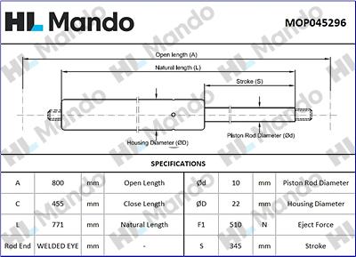 Mando MOP045296 - Газовая пружина, упор avtokuzovplus.com.ua