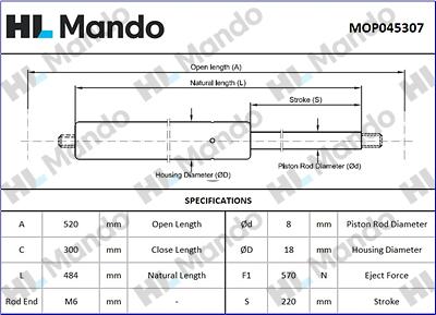 Mando MOP045307 - Газовая пружина, упор avtokuzovplus.com.ua