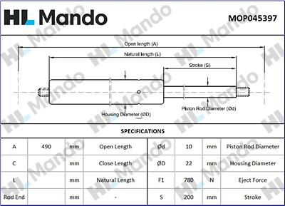 Mando MOP045397 - Газова пружина, кришка багажник autocars.com.ua