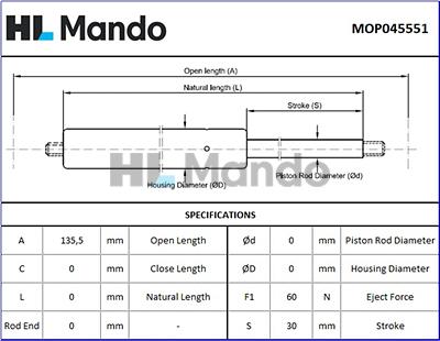 Mando MOP045551 - Газовая пружина, вещевой ящик avtokuzovplus.com.ua