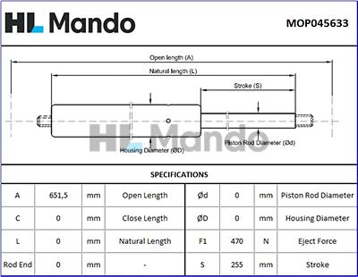 Mando MOP045633 - Газова пружина, кришка багажник autocars.com.ua