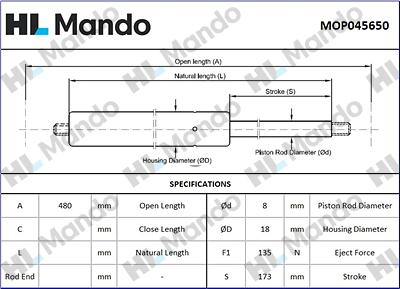 Mando MOP045650 - Газова пружина, кришка багажник autocars.com.ua