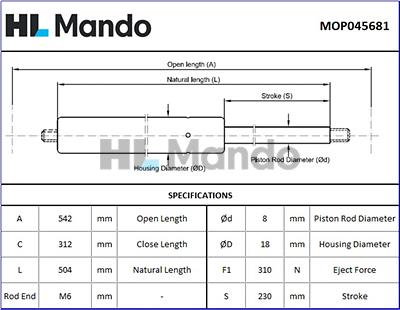 Mando MOP045681 - Газова пружина, кришка багажник autocars.com.ua