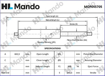 Mando MOP045705 - Газовая пружина, упор avtokuzovplus.com.ua