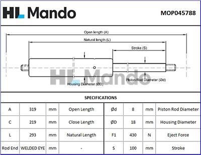 Mando MOP045788 - Газовая пружина, упор avtokuzovplus.com.ua