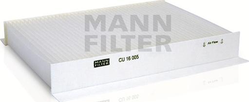 Mann-Filter CU 16 005 - Фільтр, повітря у внутрішній простір autocars.com.ua