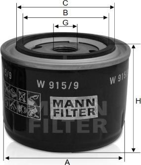 Mann-Filter W 915/9 - Масляний фільтр autocars.com.ua