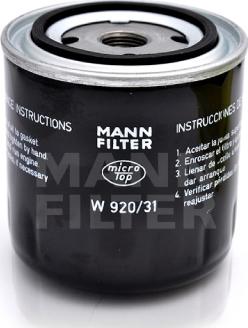 Mann-Filter W 920/31 - Масляний фільтр autocars.com.ua