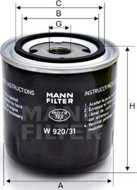 Mann-Filter W 920/31 - Масляный фильтр autodnr.net