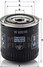 Mann-Filter W 920/45 - Масляний фільтр autocars.com.ua