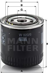 Mann-Filter W 920/6 - Масляний фільтр autocars.com.ua