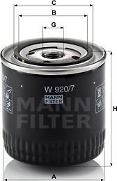 Mann-Filter W 920/7 y - Масляний фільтр autocars.com.ua