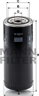 Mann-Filter W 962/1 - Фільтр, Гідравлічна система приводу робочого устаткування autocars.com.ua