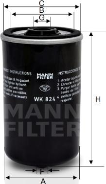 Mann-Filter WK 824 - Паливний фільтр autocars.com.ua